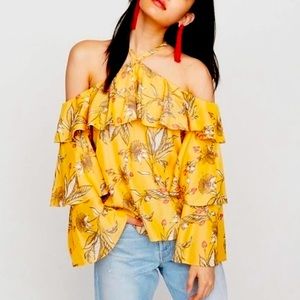 Long Sleeve Cold Shoulder Ruffle Blouse